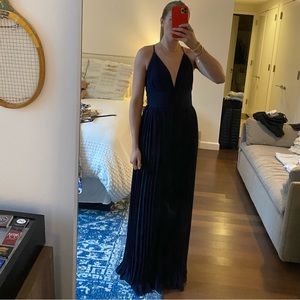 Pleated Navy Maxi Evening Gown